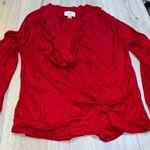 ECI Red Ruched Ruffled Long Sleeve Top